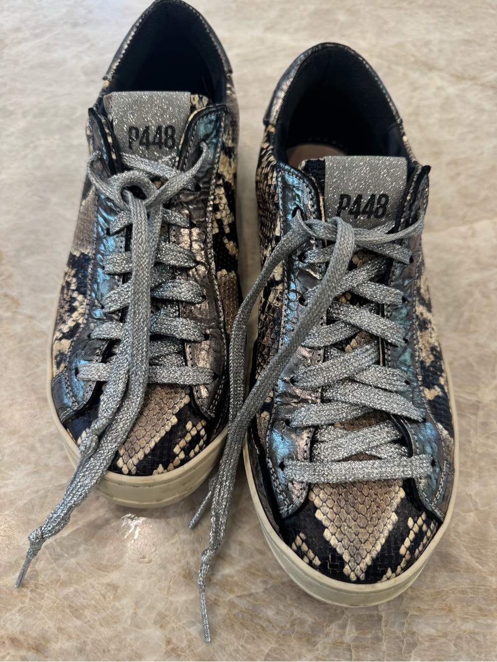 P448 Snakeprint/Silver Glitter/Hot Pink Women’s Sneakers, Sz 39
